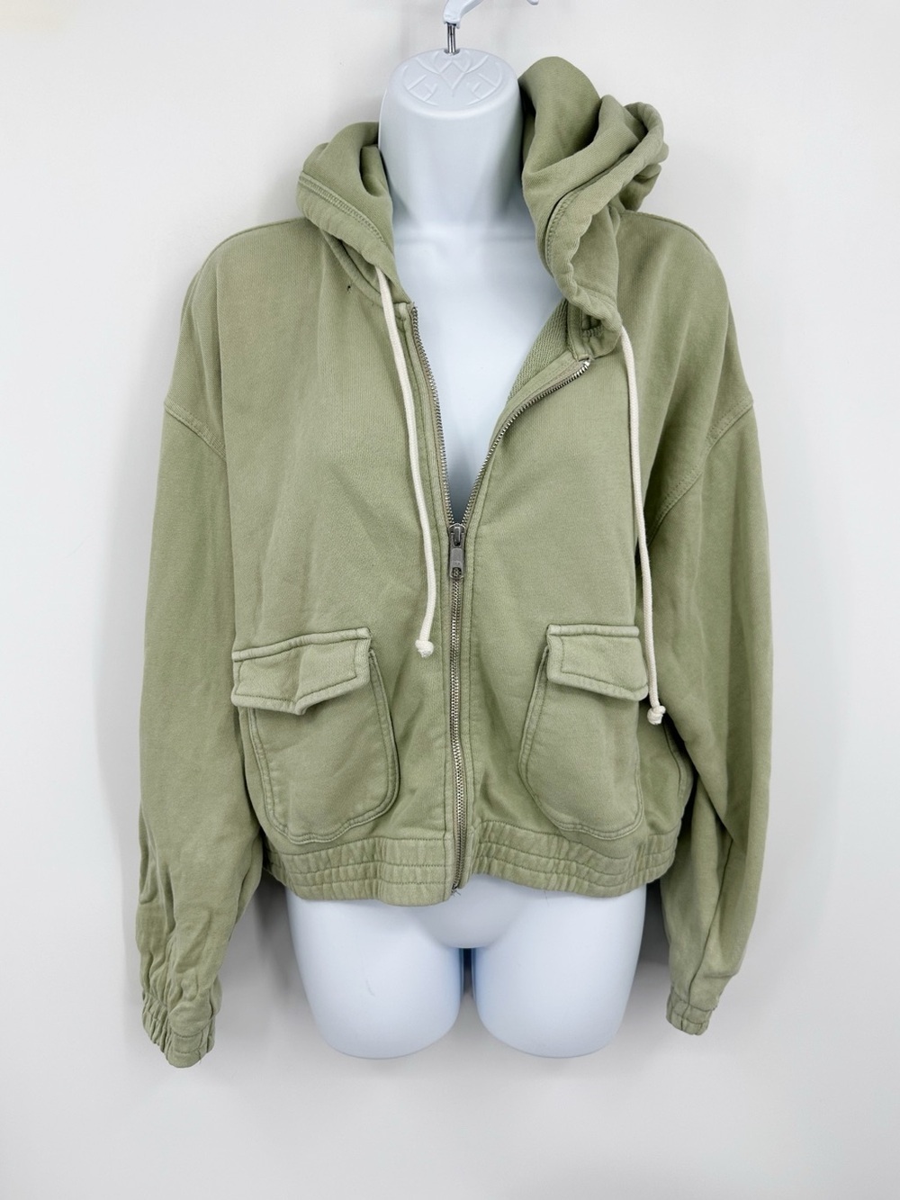 Aerie Green Cargo Cropped Zip Up Jacket Size Medium Boho